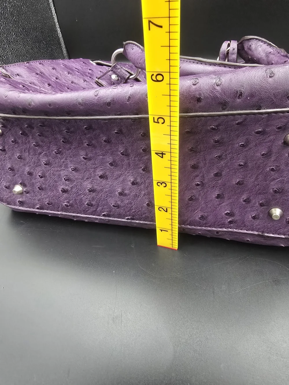 Purple Ostrich-Texture Satchel Handbag with Lock Detail